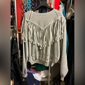 Free people we the free let’s hang fringe sweater crewneck sweatshirt large gray